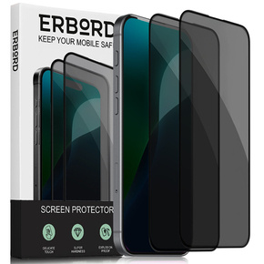 2x Tvrzené sklo pro iPhone 16 Pro, ERBORD Anti-Spy