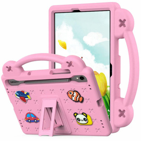 Dětské pouzdro pro Samsung Galaxy Tab S9 FE, Cute Patterns, se stojánkem, růžové