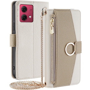 Flipové pouzdro Wallet Zipper Pocket pro Motorola Moto G84, Wallet Zipper Pocket, se zrcátkem, bílé