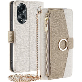 Flipové pouzdro Wallet Zipper Pocket pro Oppo A58 4G, Wallet Zipper Pocket, se zrcátkem, bílé