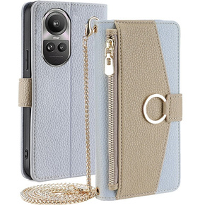 Flipové pouzdro Wallet Zipper Pocket pro Oppo Reno 10 / 10 Pro, Wallet Zipper Pocket, se zrcátkem, modré