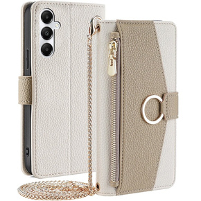 Flipové pouzdro Wallet Zipper Pocket pro Samsung Galaxy A05s, Wallet Zipper Pocket, se zrcátkem, bílé