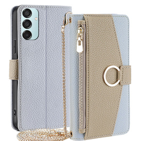 Flipové pouzdro Wallet Zipper Pocket pro Samsung Galaxy M15 5G, Wallet Zipper Pocket, se zrcátkem, modré