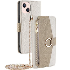 Flipové pouzdro Wallet Zipper Pocket pro iPhone 13, Wallet Zipper Pocket, se zrcátkem, bílé