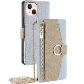 Flipové pouzdro Wallet Zipper Pocket pro iPhone 13, Wallet Zipper Pocket, se zrcátkem, modré