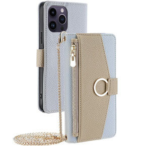 Flipové pouzdro Wallet Zipper Pocket pro iPhone 14 Pro Max, Wallet Zipper Pocket, se zrcátkem, modré