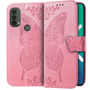 Klopové pouzdro pro Motorola Moto E40/E30/E20, Butterfly, růžové