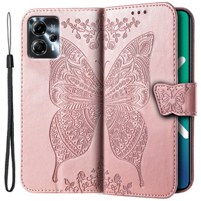 Klopové pouzdro pro Motorola Moto G23 4G / G13 4G, Butterfly, růžové rose gold