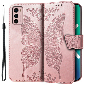 Klopové pouzdro pro Motorola Moto G42 4G, Butterfly, růžové rose gold