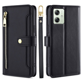 Klopové pouzdro pro Motorola Moto G54 5G, Wallet Zipper Pocket, černé