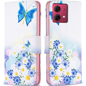 Klopové pouzdro pro Motorola Moto G84 5G, Peněženka, motýl a květiny, bílé