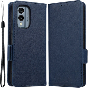 Klopové pouzdro pro Nokia X30 5G, Wallet Litchi Magnet Case, námořnicky modré