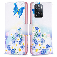 Klopové pouzdro pro OPPO A57 / A57s, Wallet, butterfly & flowers, bílé