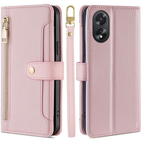 Klopové pouzdro pro Oppo A38 / A18 4G, Wallet Zipper Pocket, růžové