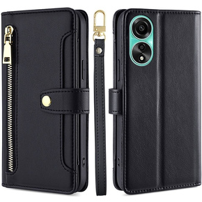 Klopové pouzdro pro Oppo A78 4G, Wallet Zipper Pocket, černé
