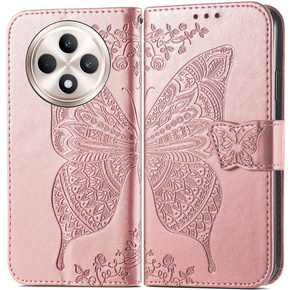 Klopové pouzdro pro Oppo Reno 12FS / 12F, Butterfly, růžové rose gold