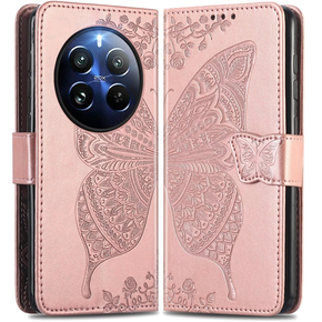 Klopové pouzdro pro Realme 12 Pro 5G / 12 Pro+ 5G, Butterfly, růžové rose gold