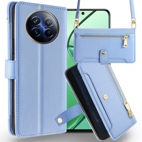 Klopové pouzdro pro Realme 12, Wallet Zipper Pocket, modré