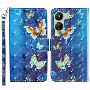 Klopové pouzdro pro Samsung Galaxy A05s, Wallet, Butterflies, modré