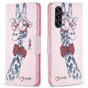 Klopové pouzdro pro Samsung Galaxy A05s, Wallet, giraffe, růžové