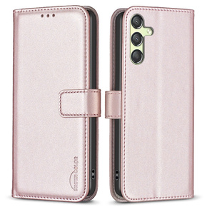 Klopové pouzdro pro Samsung Galaxy A25 5G, BINFEN Wallet, růžové rose gold  + 9H sklo