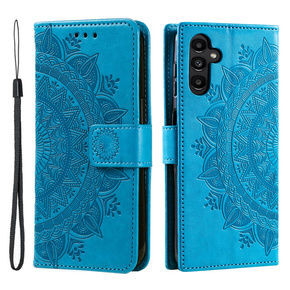 Klopové pouzdro pro Samsung Galaxy A25 5G, Mandala Flower, modré + 9H sklo