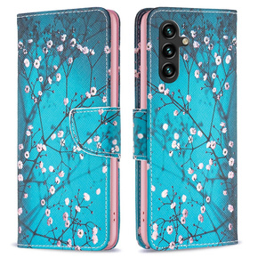 Klopové pouzdro pro Samsung Galaxy A55 5G, Wallet, Sakura, modré