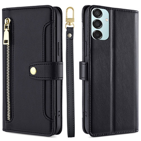 Klopové pouzdro pro Samsung Galaxy M15 5G, Wallet Zipper Pocket, černé