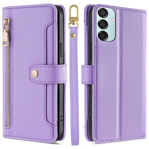 Klopové pouzdro pro Samsung Galaxy M15 5G, Wallet Zipper Pocket, fialové