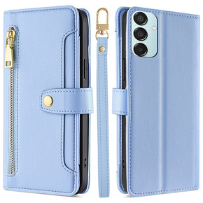 Klopové pouzdro pro Samsung Galaxy M15 5G, Wallet Zipper Pocket, modré