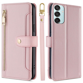 Klopové pouzdro pro Samsung Galaxy M15 5G, Wallet Zipper Pocket, růžové