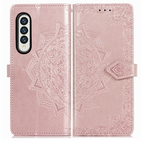 Klopové pouzdro pro Samsung Galaxy Z Fold3 5G, Mandala, růžové rose gold