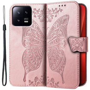 Klopové pouzdro pro Xiaomi 13, Butterfly, růžové rose gold