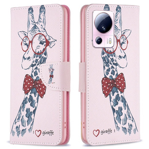 Klopové pouzdro pro Xiaomi 13 Lite, Wallet, giraffe, růžové