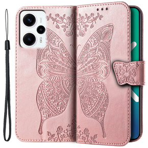 Klopové pouzdro pro Xiaomi Poco F5, Butterfly, růžové rose gold