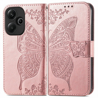 Klopové pouzdro pro Xiaomi Redmi 13, Butterfly, růžové rose gold