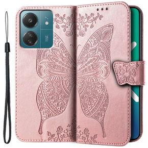 Klopové pouzdro pro Xiaomi Redmi 13C / Poco C65, Butterfly, růžové rose gold