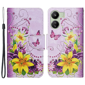 Klopové pouzdro pro Xiaomi Redmi 13C / Poco C65, Wallet, Flowers and Butterflies, fialový