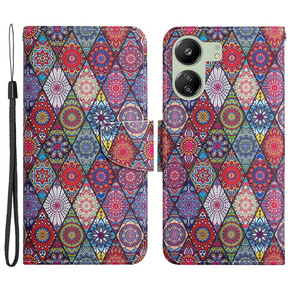 Klopové pouzdro pro Xiaomi Redmi 13C / Poco C65, Wallet, Kaleidoscope, pestrobarevný