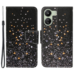 Klopové pouzdro pro Xiaomi Redmi 13C / Poco C65, Wallet, Stars, černé