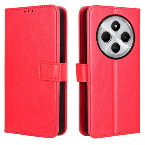 Klopové pouzdro pro Xiaomi Redmi 14C, Crazy Horse Wallet, červené