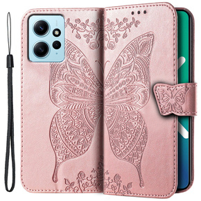 Klopové pouzdro pro Xiaomi Redmi Note 12 4G, Butterfly, růžové rose gold