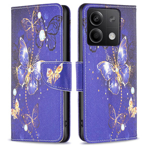 Klopové pouzdro pro Xiaomi Redmi Note 13 5G, Wallet, Butterflies fialové