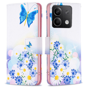 Klopové pouzdro pro Xiaomi Redmi Note 13 5G, Wallet, Butterfly & Flowers bílé