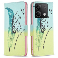 Klopové pouzdro pro Xiaomi Redmi Note 13 5G, Wallet, Feather modré / žluté