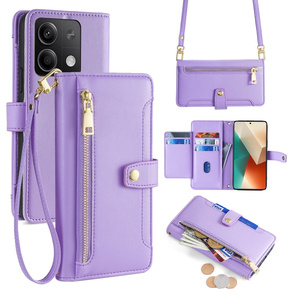 Klopové pouzdro pro Xiaomi Redmi Note 13 5G, Wallet Zipper Pocket, fialové