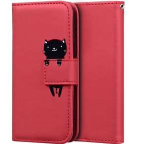 Klopové pouzdro pro Xiaomi Redmi Note 8 Pro, Wallet Cat, červené