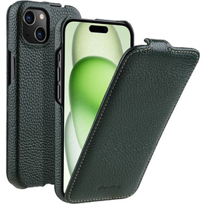 MELKCO flipové pouzdro pro iPhone 15, kožené, flipové, tmavě zelené