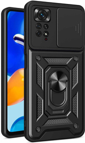 Pancéřové pouzdro pro Iphone 15 Pro Max, pancéřový kroužek Slide Ring, černé + 9H sklo