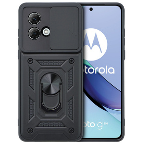 Pancéřové pouzdro pro Motorola Moto G84 5G, pancéřový kroužek Slide Ring, černé + 9H sklo